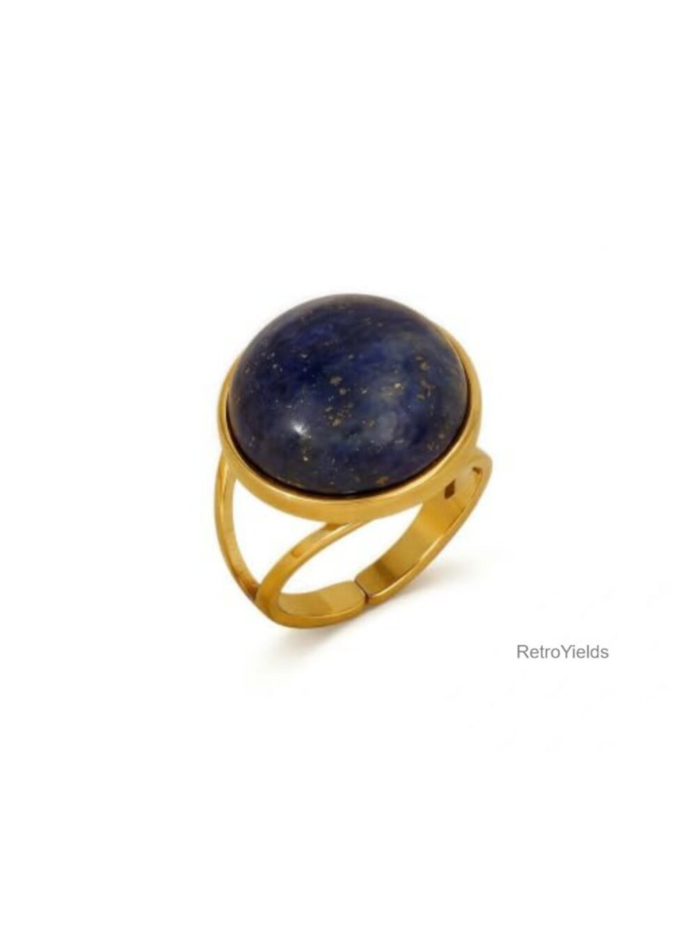 Lapis Lazuli Dome Ring Gold Stainless Steel Adjustable